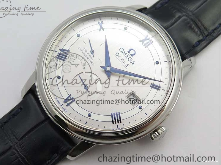 0312 Timeless De Ville Prestige Real PR SS ZF 1:1 Best Edition Gray Dial Blue Markers on Blue Leather Strap MIYOTA 7936